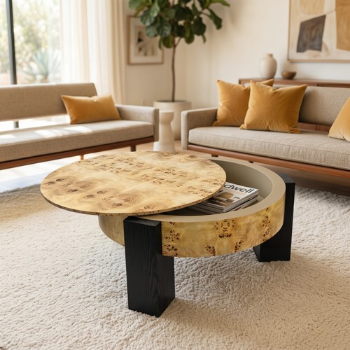 Round coffee table with - coffee,